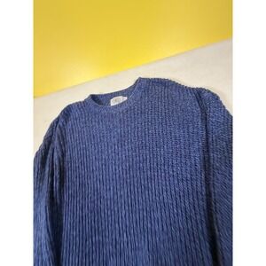 Cape Isle Knitters Mens Blue Ribbed Cotton Crewneck Sweater‎ Made in USA Large